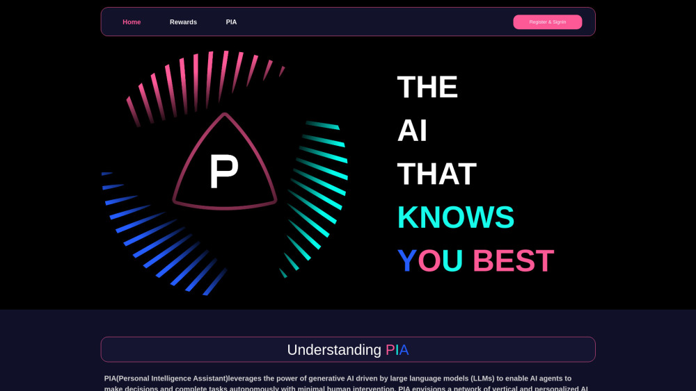 Pia website screenshot