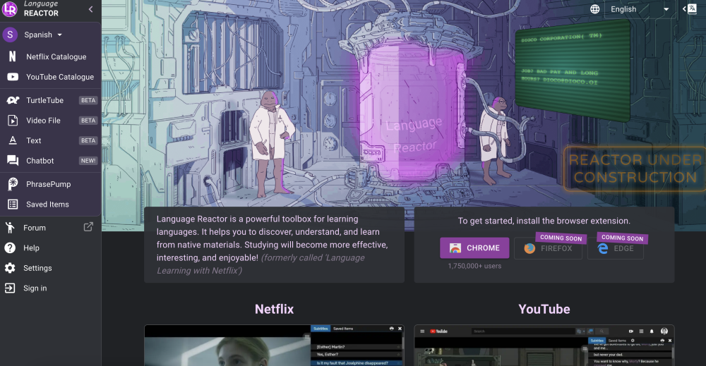 Language Reactor website screenshot