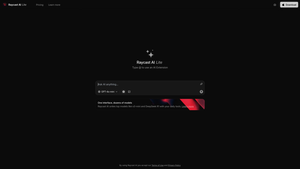 Raycast Ai Lite website screenshot