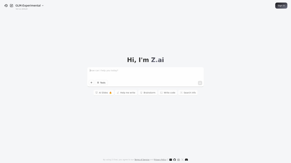 Z Ai website screenshot