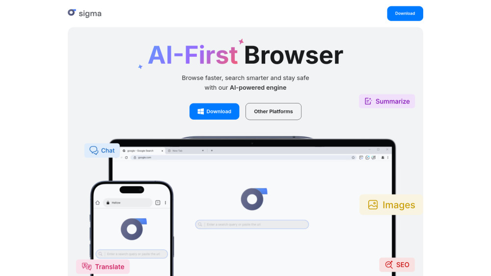 Sigma Ai Browser website screenshot