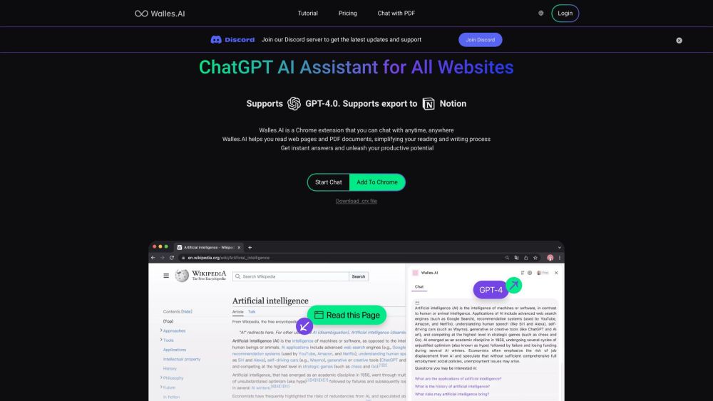 Walles Ai Your Ai Browser Sidekick website screenshot