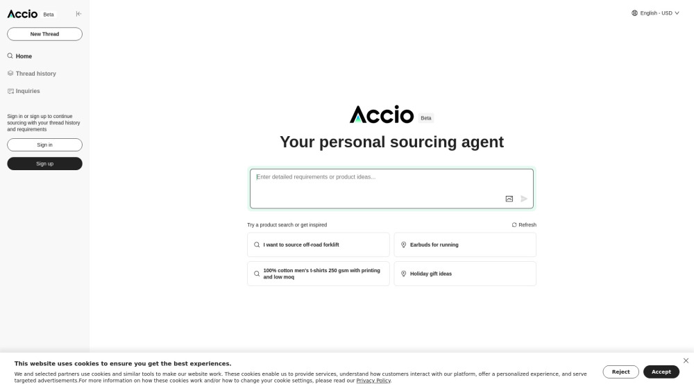 Accio website screenshot