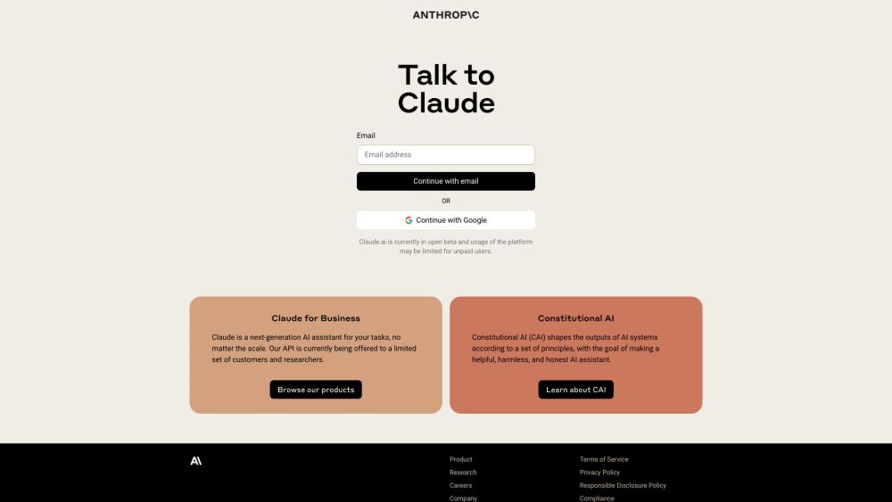 Claude 2 website screenshot