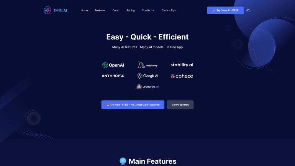 1Min Ai website screenshot
