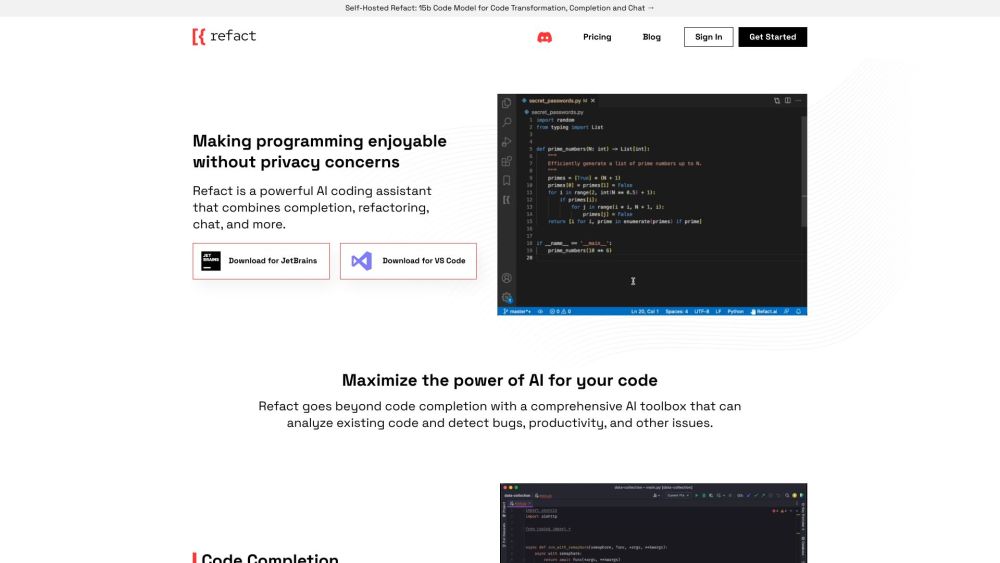 Refact Ai website screenshot