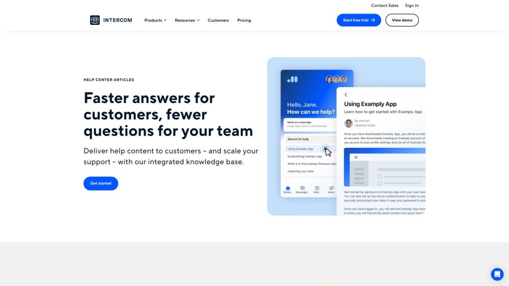 Intercom Help website screenshot