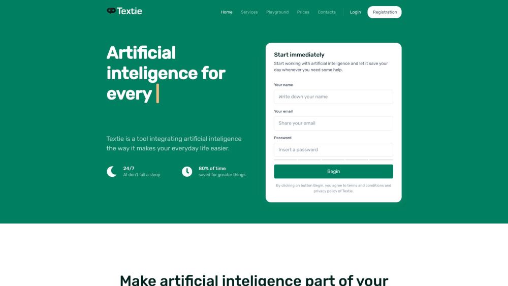 Textie Ai website screenshot