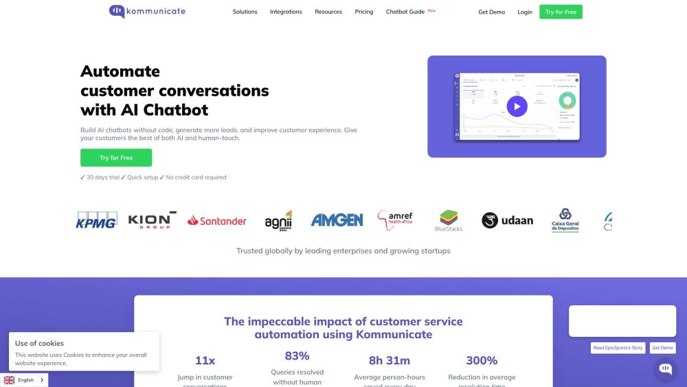 Kommunicate 3 0 website screenshot
