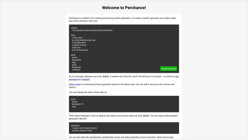 Perchance Ai website screenshot