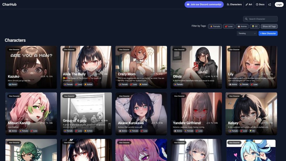 Charhub Ai Free Ai Chat website screenshot