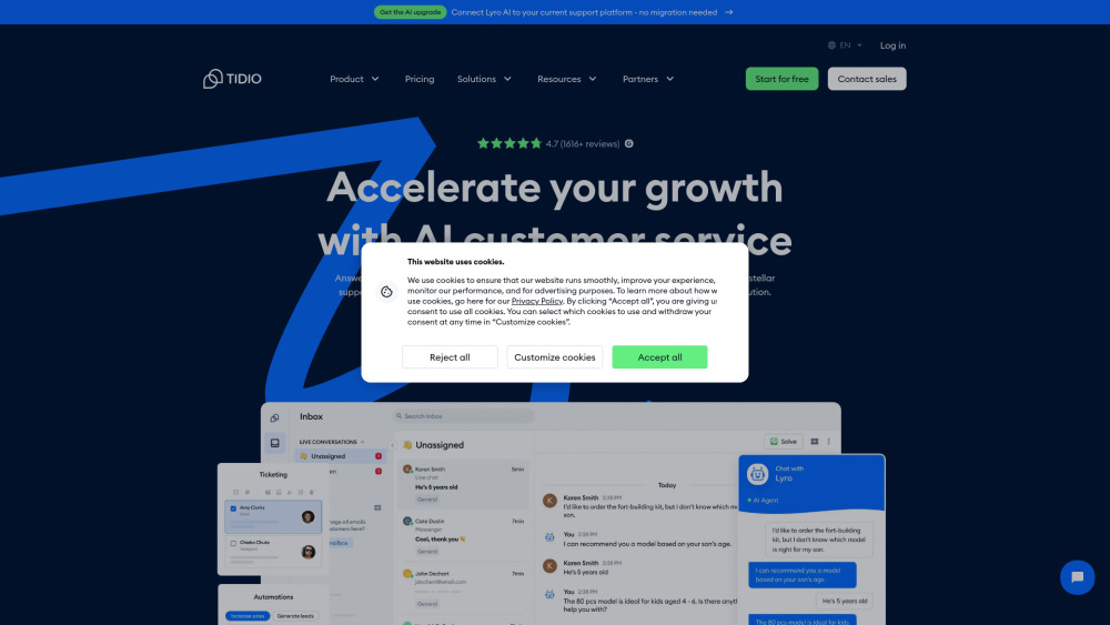 Tidio website screenshot