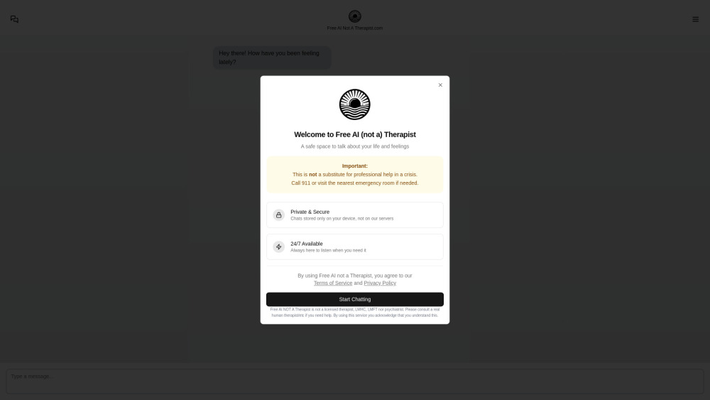 Free Ai Not A Therapist website screenshot