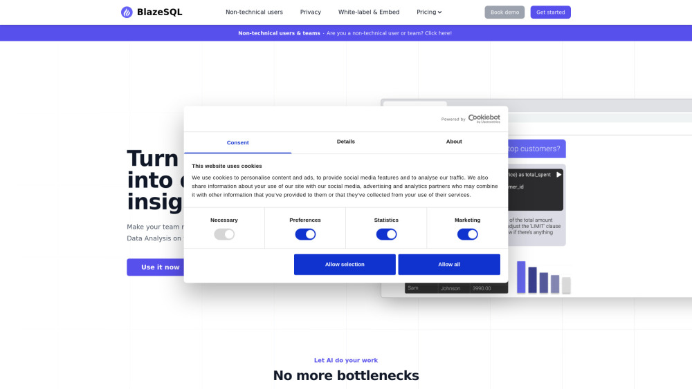 Blazesql website screenshot