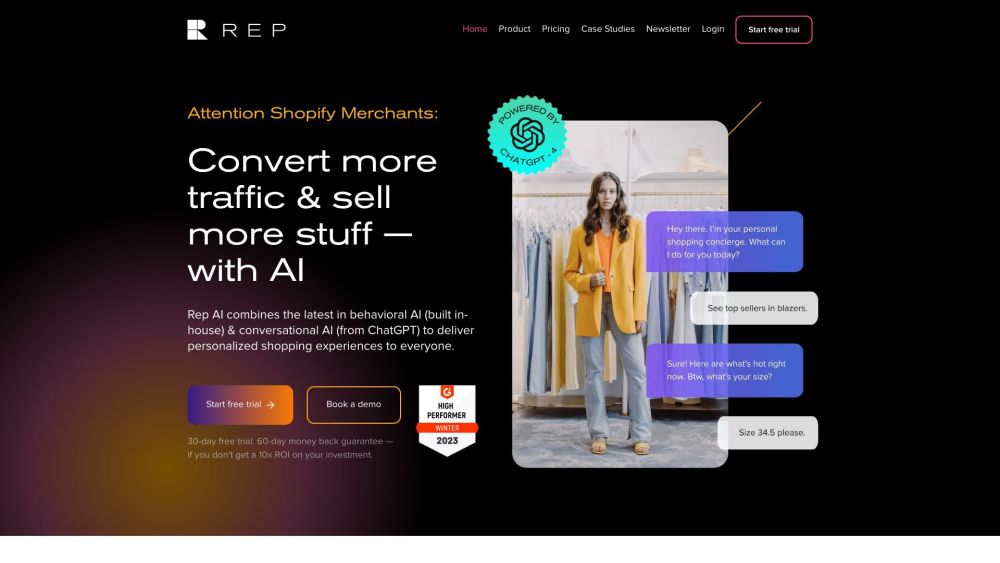 Rep Ai Sales Concierge For Ecommerce website screenshot