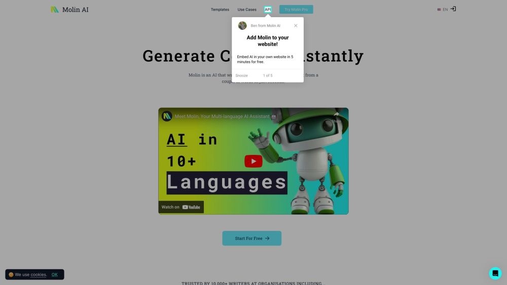 Molin Ai website screenshot