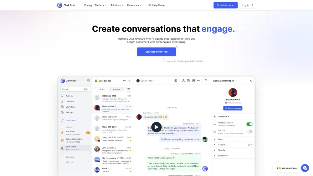 Clerk Chat website screenshot