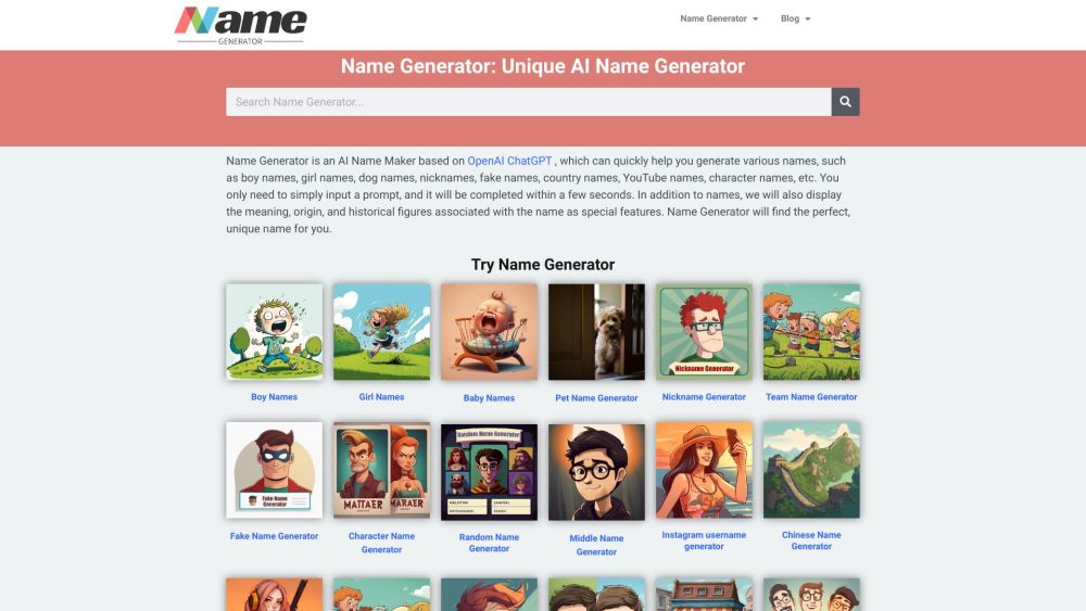 Name Generator website screenshot