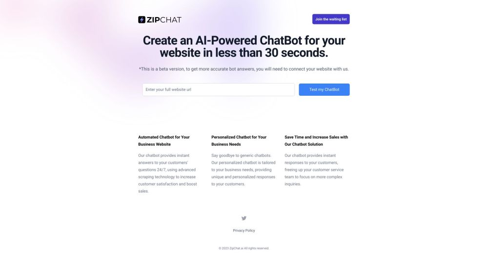 Zipchat Ai website screenshot