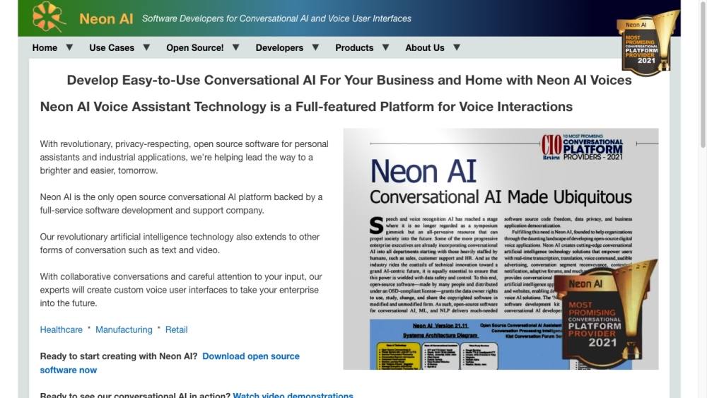 Neon Ai website screenshot