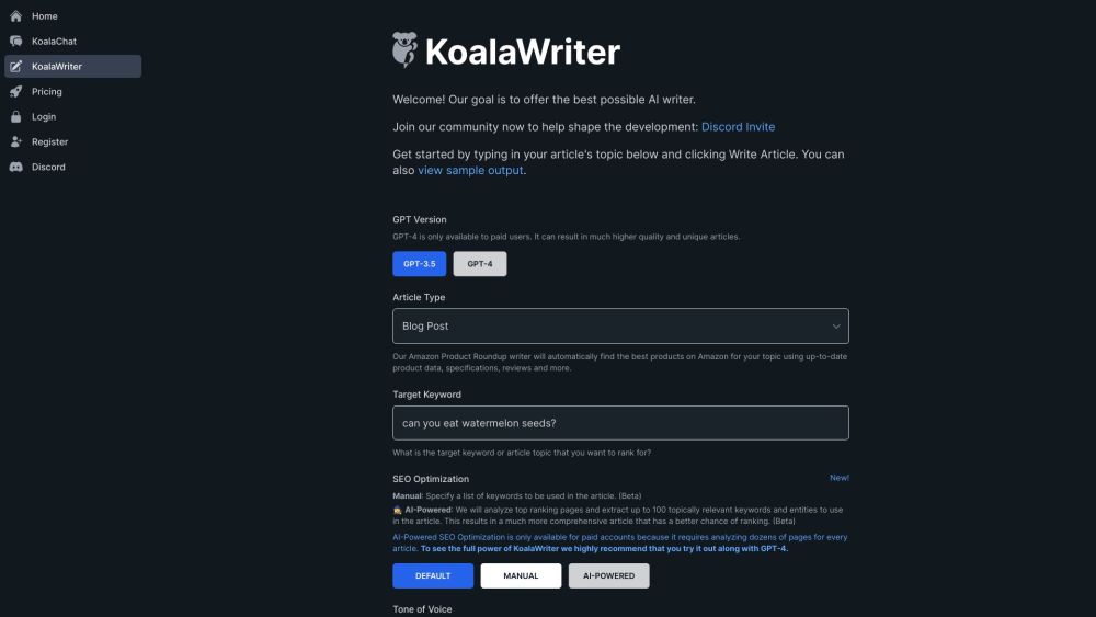 Koalawriter website screenshot