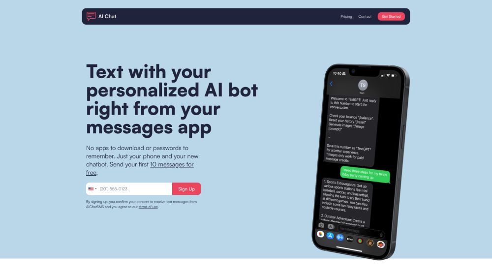 Ai Chat Sms website screenshot