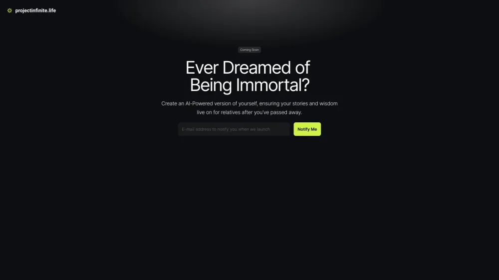 Project Infinite Life website screenshot