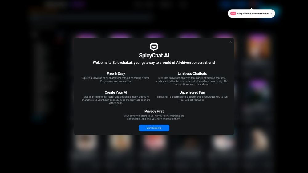 Spicychat Ai website screenshot