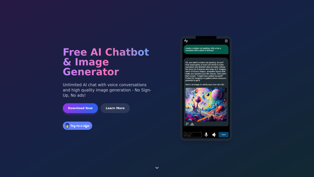 Free Ai Chatbot Image Generator website screenshot