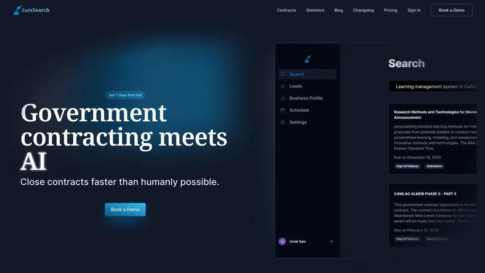 Samsearch website screenshot