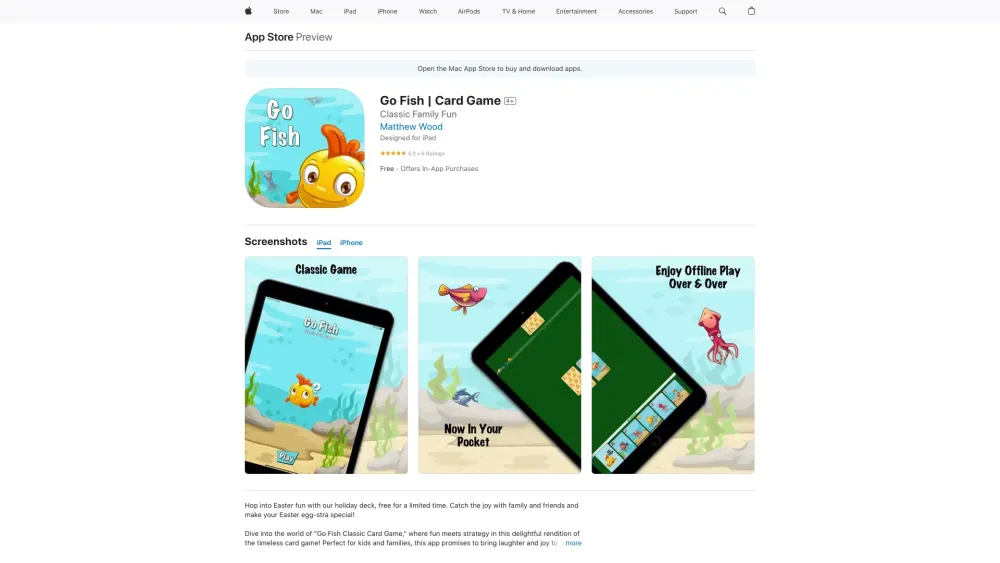 Go Fish Card Game website screenshot