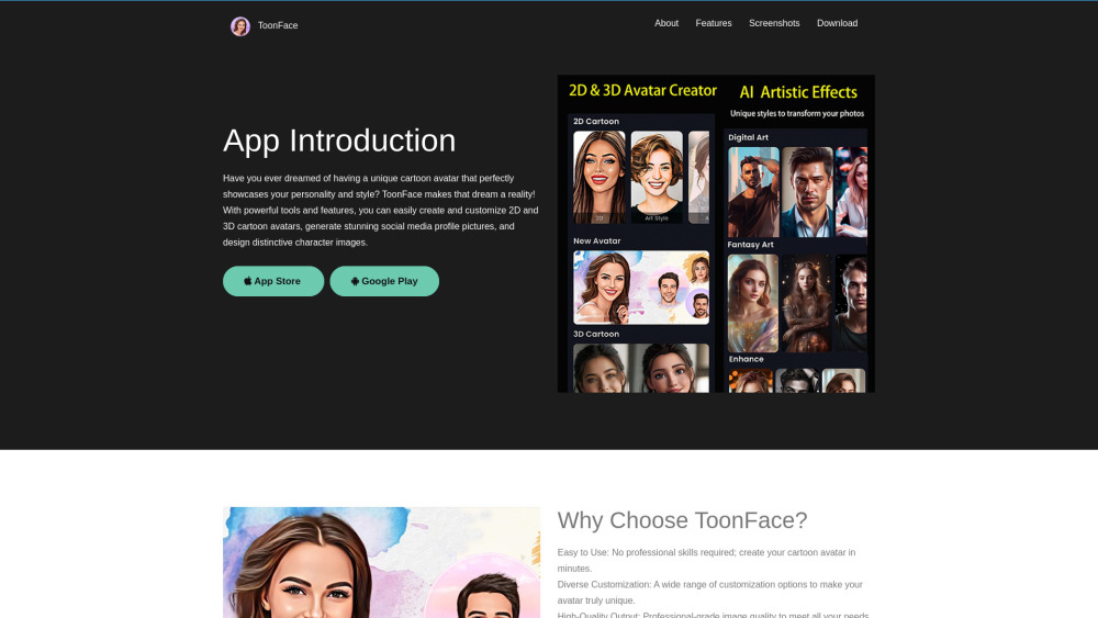 Toonface website screenshot