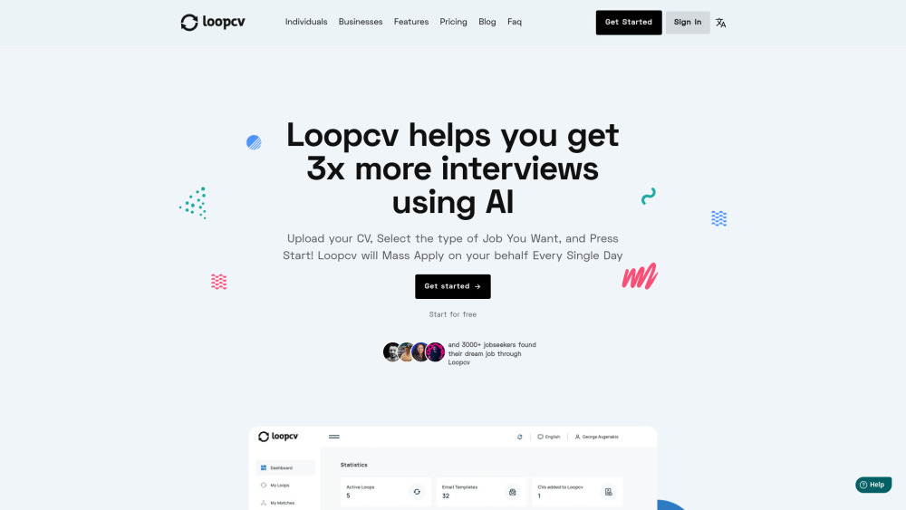 Loopcv website screenshot
