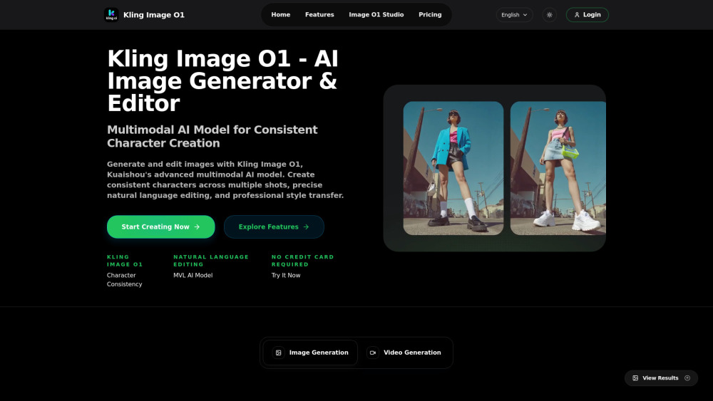 Kling Image O1 website screenshot
