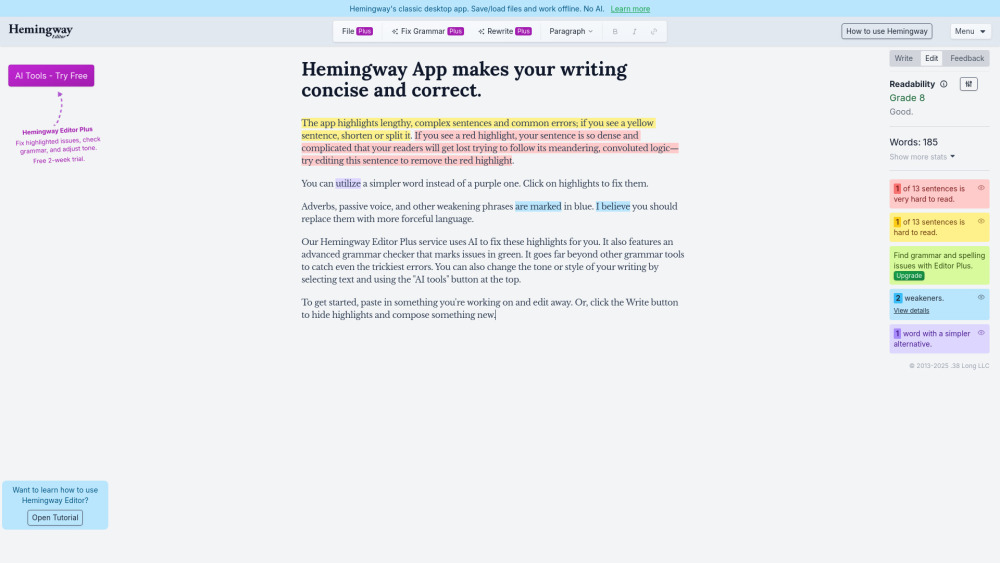 Hemingway Editor website screenshot