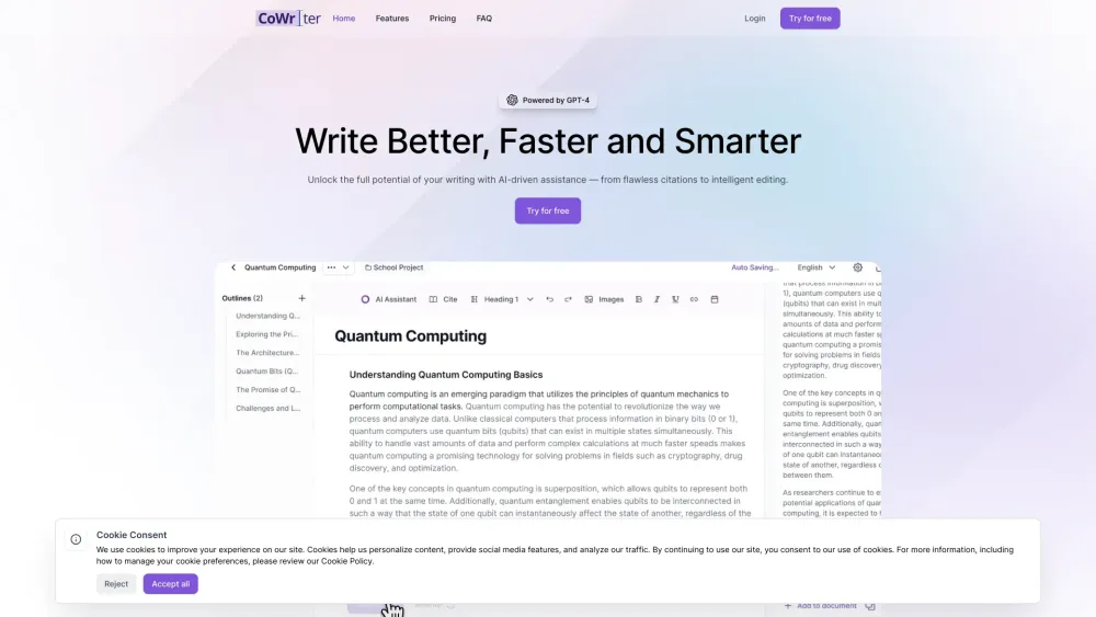 Cowriter Ai website screenshot