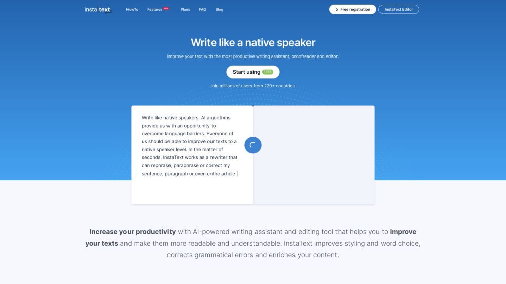Instatext Io website screenshot