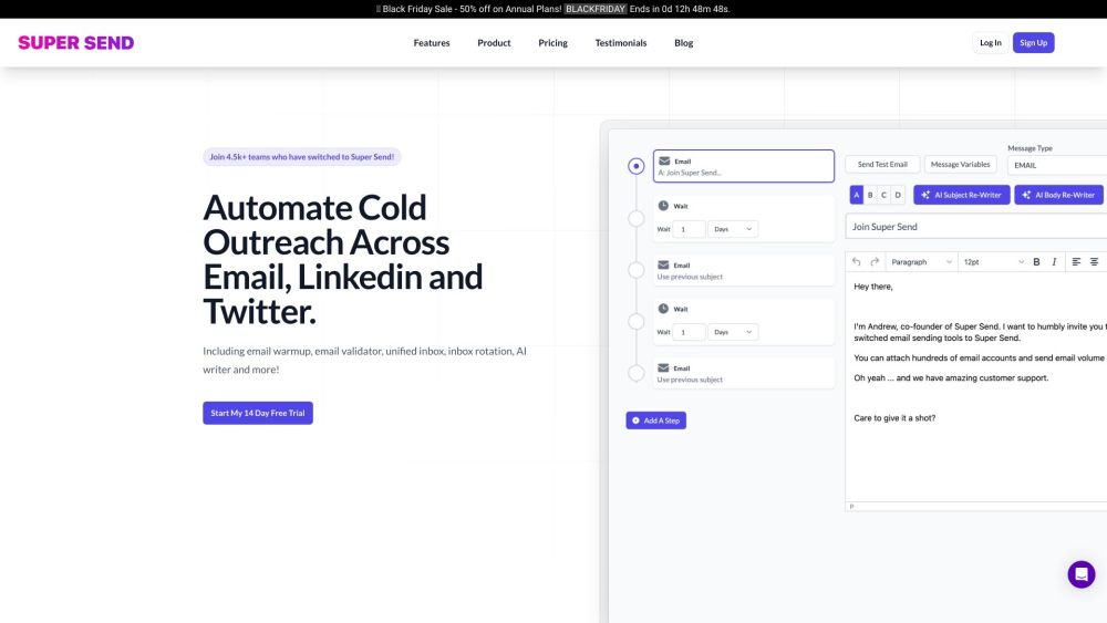 Super Send website screenshot