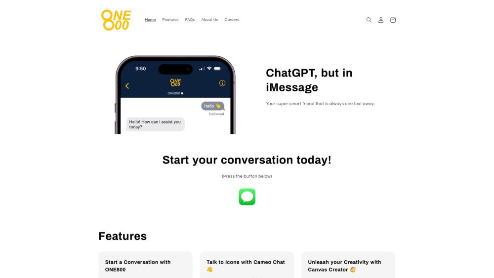 One800 Chat website screenshot
