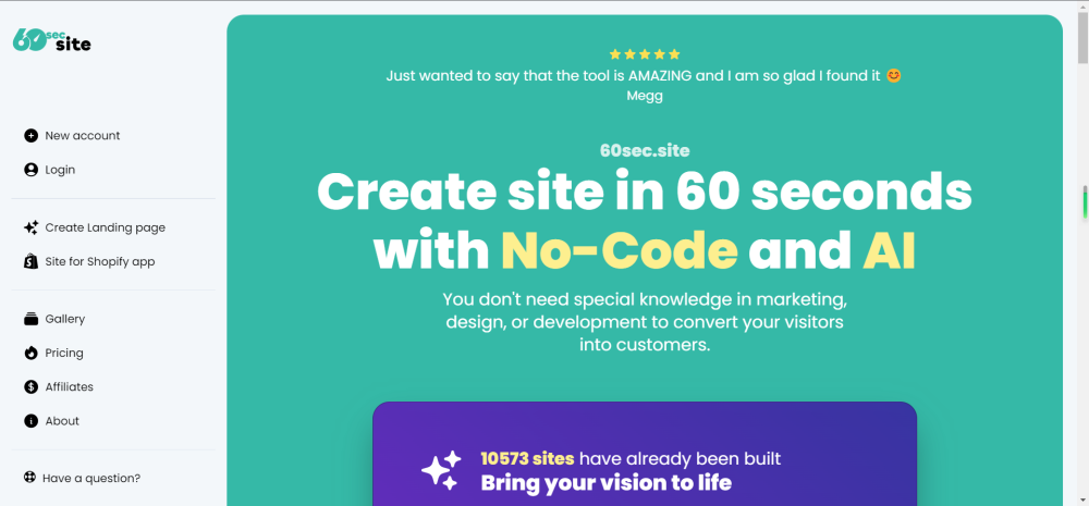 60Sec Site website screenshot