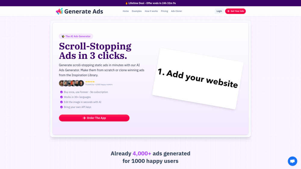 Generate Ads Ai website screenshot