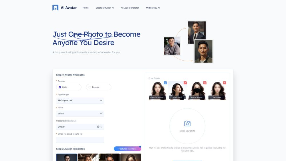 Ai Avatar Generator website screenshot