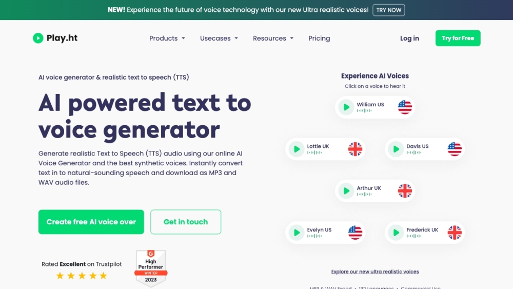 Play Ht website screenshot