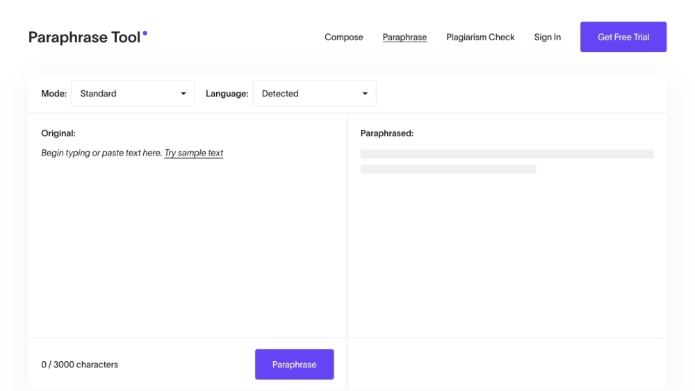 Paraphraser website screenshot