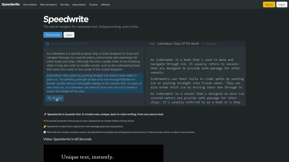 Speedwrite website screenshot