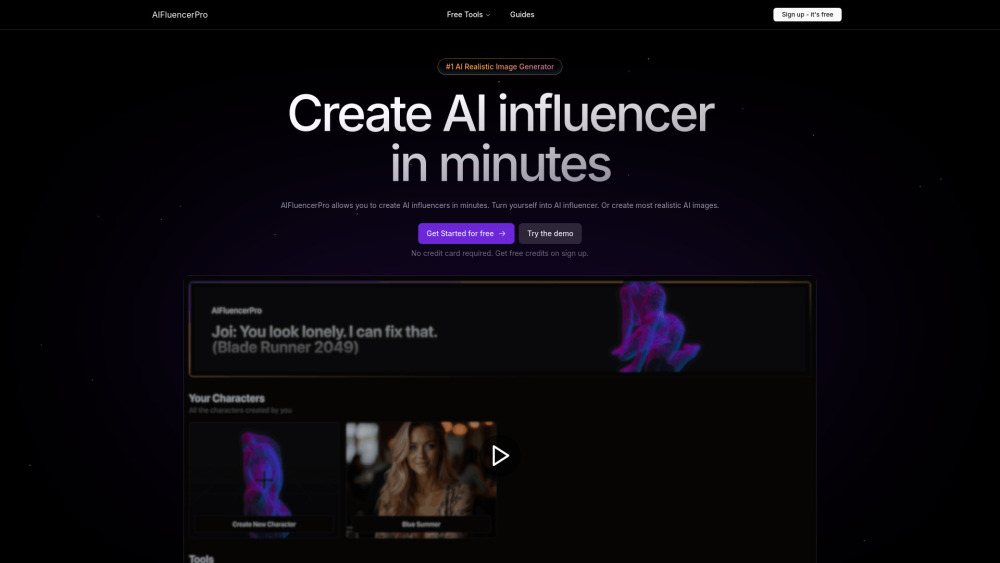 Aifluencerpro website screenshot