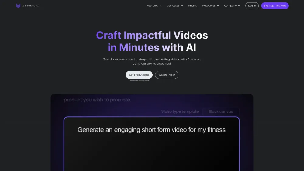 Zebracat Ai website screenshot