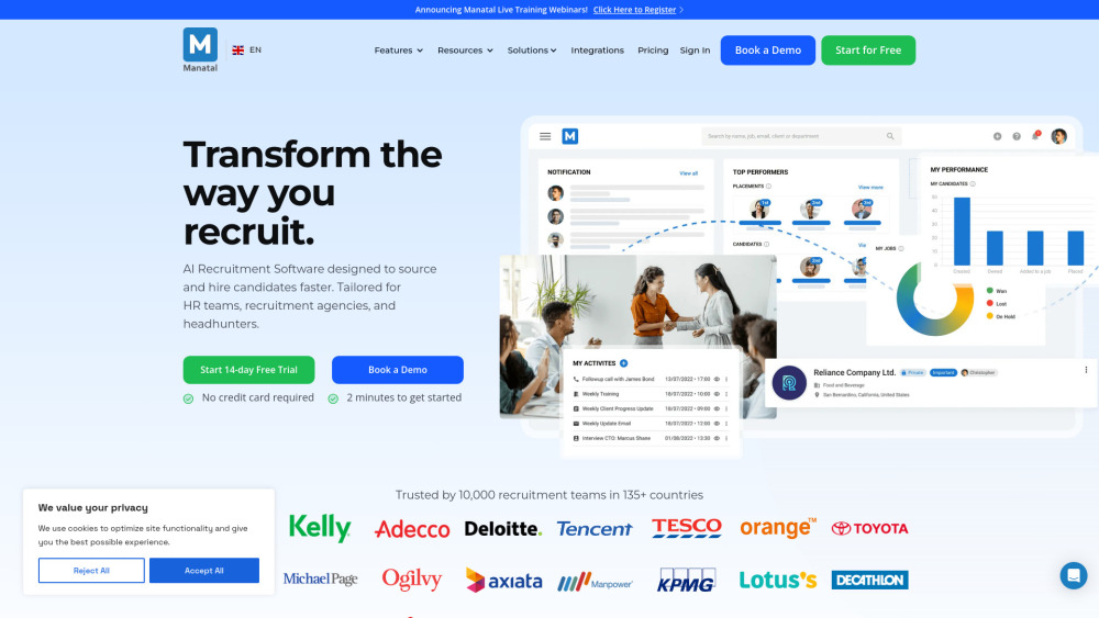 Manatal website screenshot
