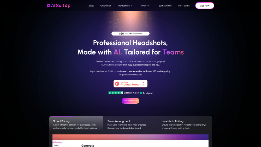 Ai Suitup X Teams website screenshot