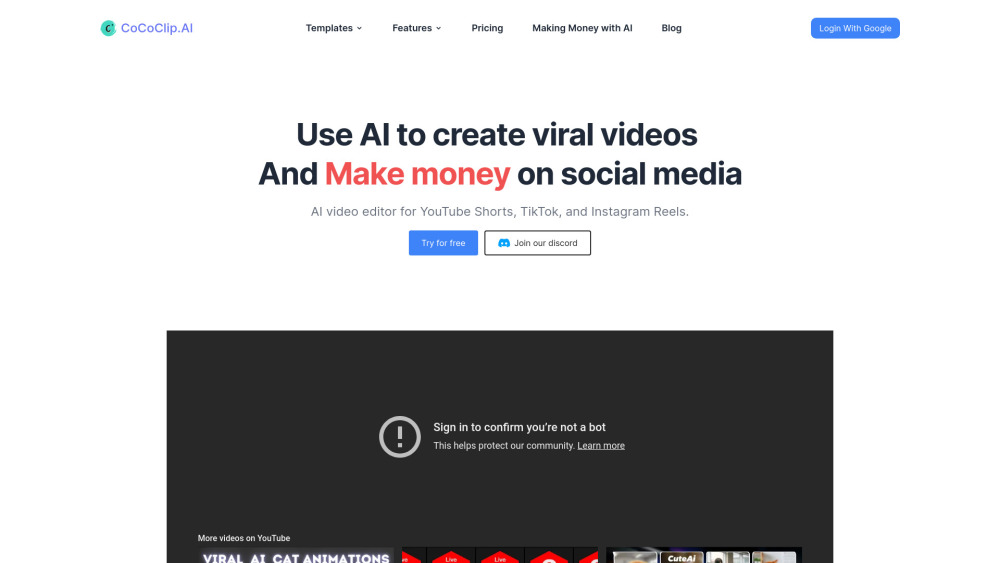 Cococlip Ai website screenshot